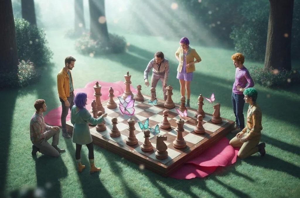 Diverse professionals collaborating on an email marketing campaign in a bright office setting