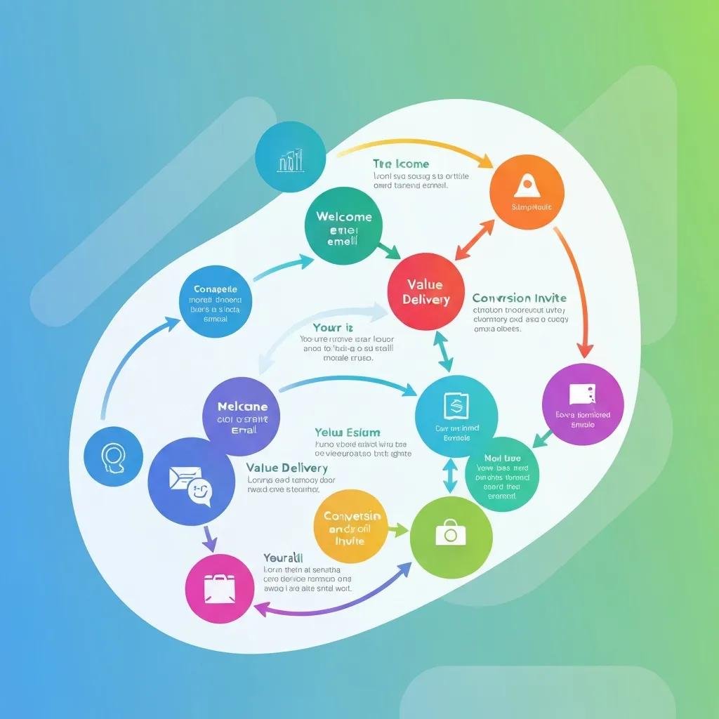 A flowchart showing stages of a lead nurturing email sequence