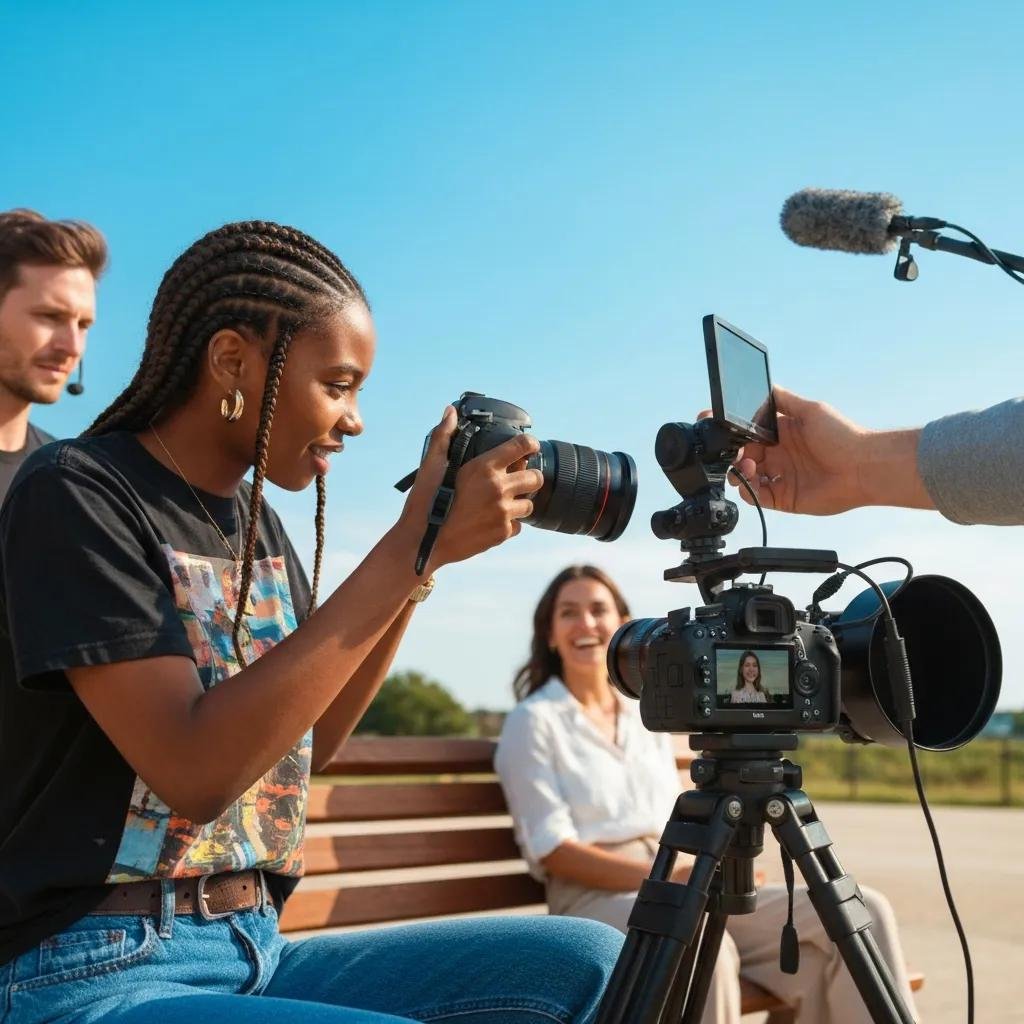 Person filming a video in a vibrant setting, illustrating the importance of video marketing for lead generation