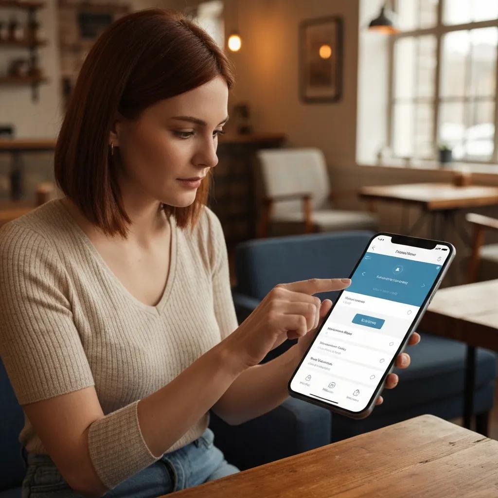 Person using a mobile phone in a café, demonstrating smooth navigation and clear UX