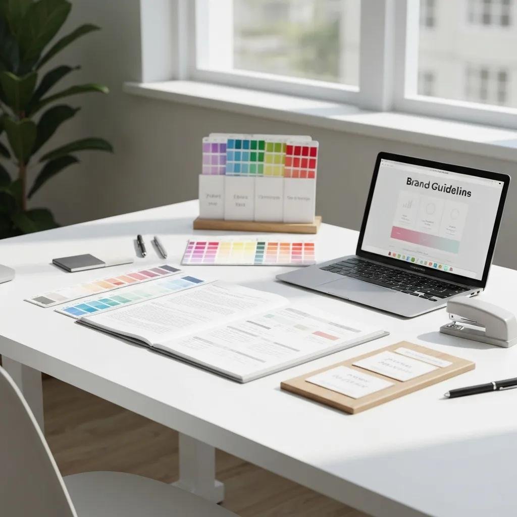 Organized brand guidelines document showing logo use, color swatches, and templates