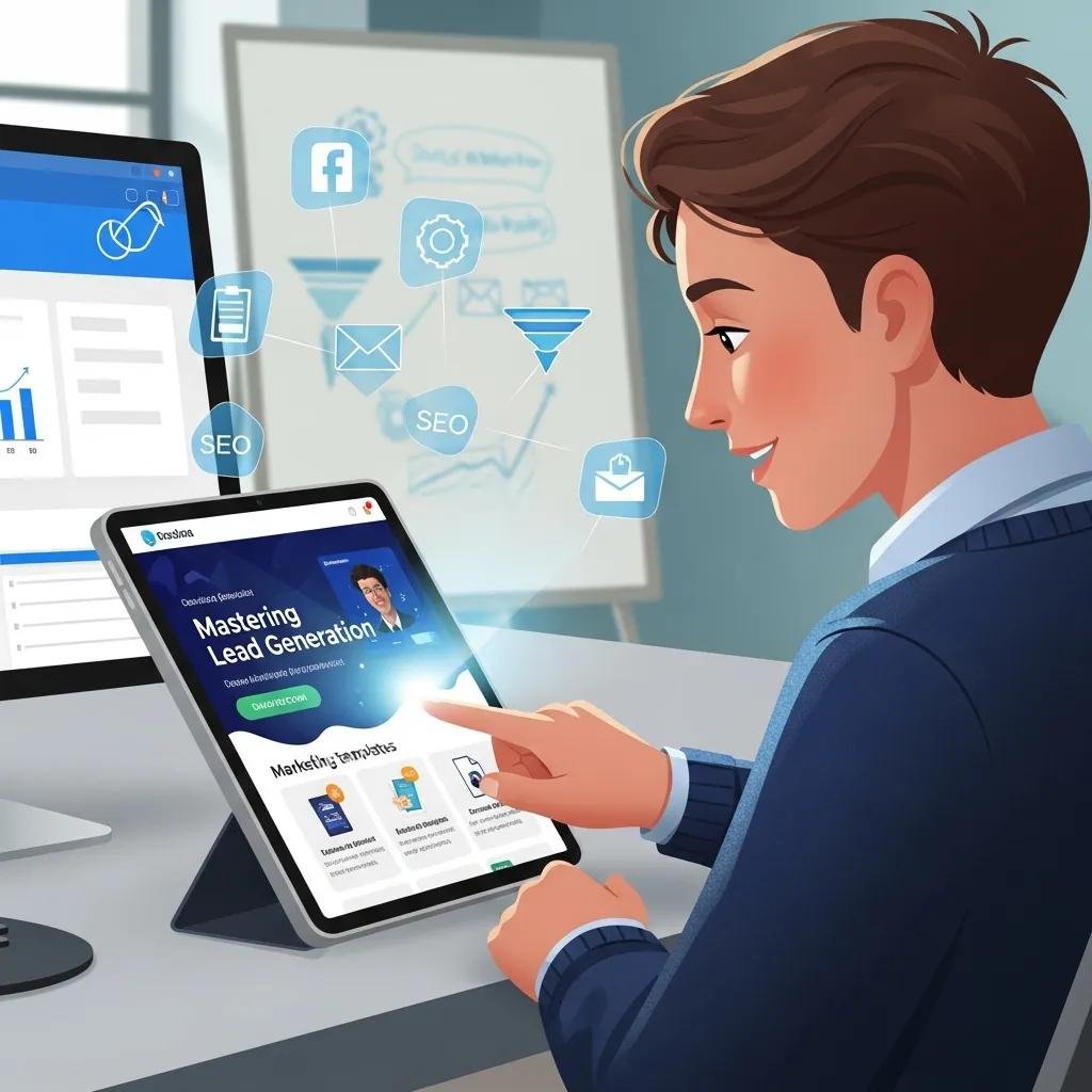 Person interacting with lead-magnet content on a phone during a marketing workflow