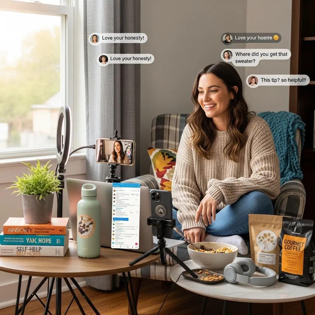 Micro-influencer creating casual social content and engaging with their audience